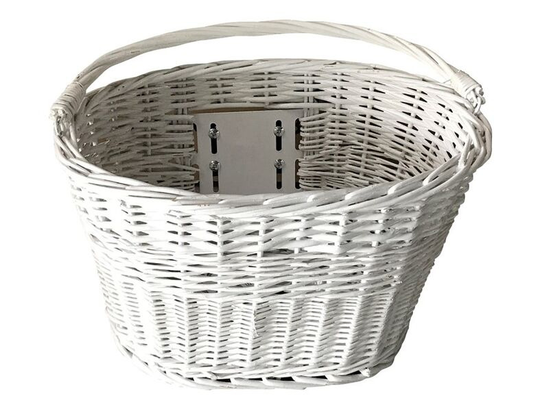 Reece Cycles Wicker Basket 16" White Quick Release with Bracket click to zoom image