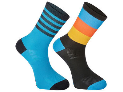 Madison Sportive mid sock twin pack, block stripe black/cyan blue