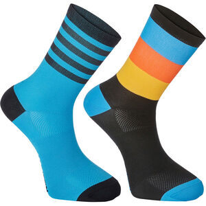 Madison Sportive mid sock twin pack, block stripe black/cyan blue 