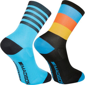 Madison Sportive mid sock twin pack, block stripe black/cyan blue click to zoom image